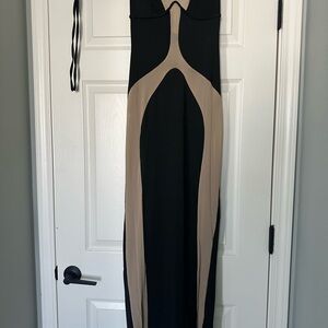 Elegant Black and Tan Evening Dress